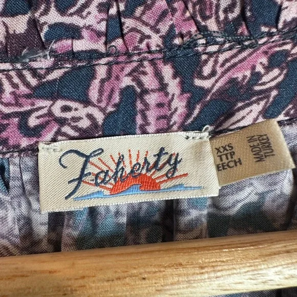 Faherty Brand Willa Top Purple Floral Paisley Blouse Boho Top XXS WTF2212-FKP - Picture 2 of 9